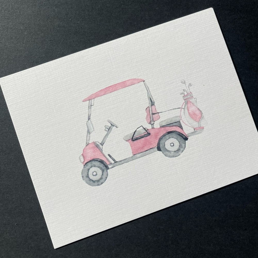 Golf Cart Stationery Card set of 10 Cards - Pink and Gray